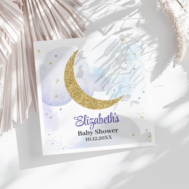 Golden Glitter Moon Baby Shower  Napkins (Golden Glitter Moon Baby Shower Napkins on a sunny white table.)