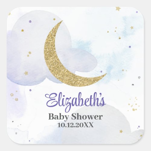 Golden Glitter Moon Baby Shower  Square Sticker