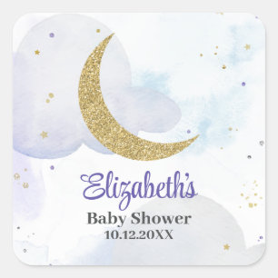 Golden Glitter Moon Baby Shower Square Sticker