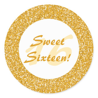 Golden Glitter Pattern Look-like Sweet Sixteen Classic Round Sticker
