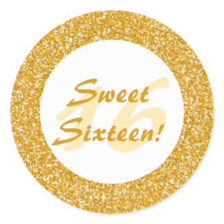 Golden Glitter Pattern Look-like Sweet Sixteen Classic Round Sticker