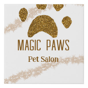 Golden glitter paws pet salon add name email websi faux canvas print