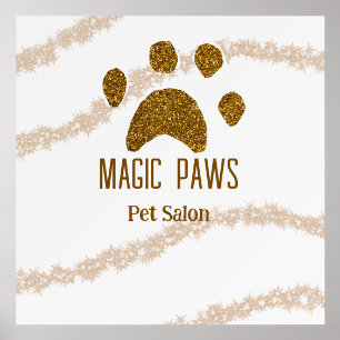 Golden glitter paws pet salon add name email websi holder