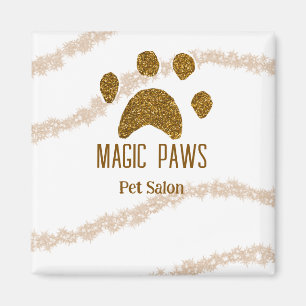 Golden glitter paws pet salon add name email websi magnet