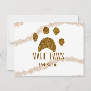 Golden glitter paws pet salon add name email websi note card