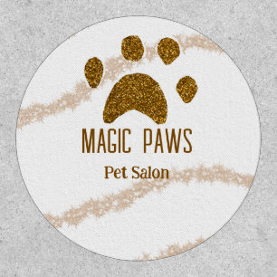 Golden glitter paws pet salon add name email websi patch