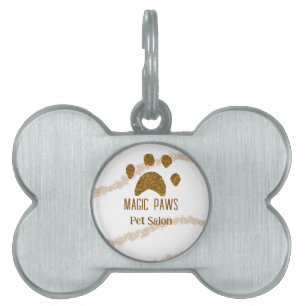 Golden glitter paws pet salon add name email websi pet ID tag