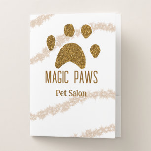 Golden glitter paws pet salon add name email websi pocket folder