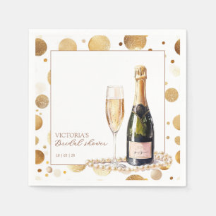 Golden Glitter Pearls and Prosecco Bridal Shower Napkins