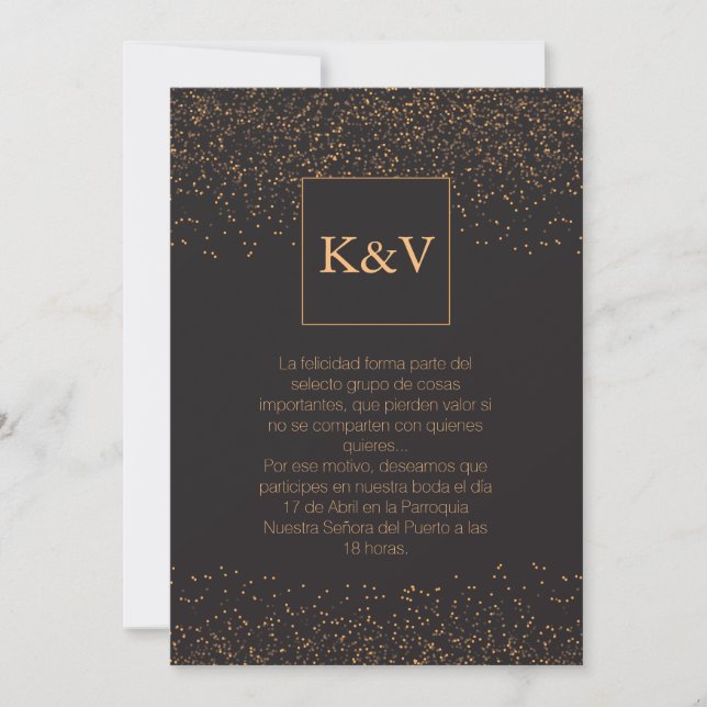Golden Glitter Personalized Invitation in Spanish (Front)
