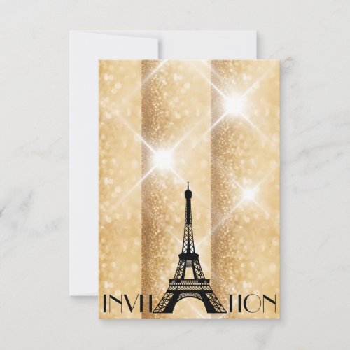 Golden Glitter Personalized Paris Invitation