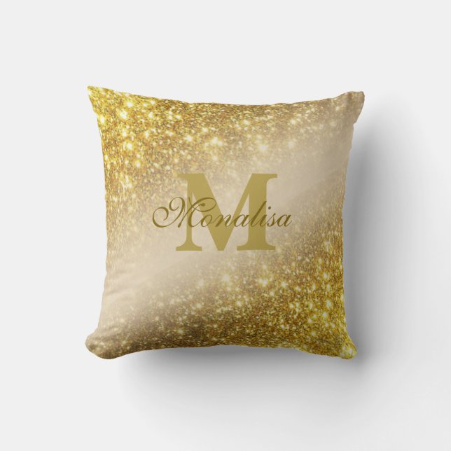 Golden glitter personalized throw pillow (Front)