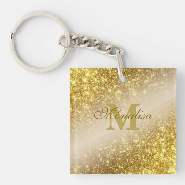 Golden glitter personalized Tote Keychain (Front)
