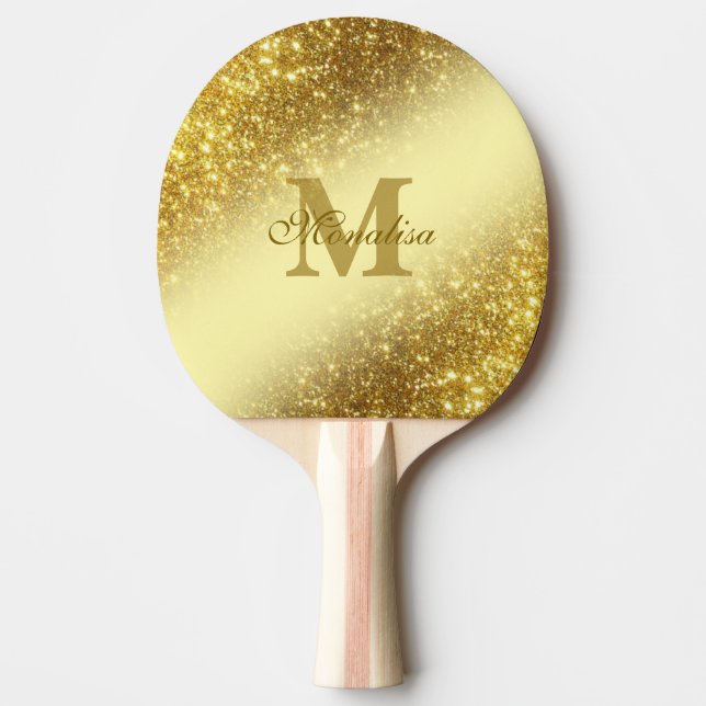 Golden glitter personalized Tote Ping Pong Paddle (Front)