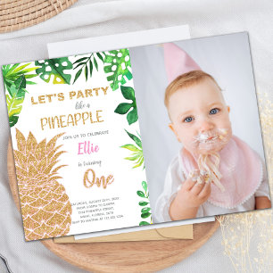 Golden Glitter Pineapple Invitations with Photo