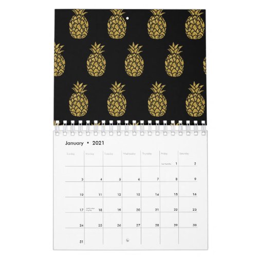 Golden Glitter Pineapple Tropical Fruit Lover Calendar