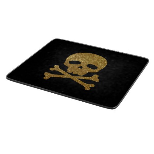 Golden Glitter Pirate Skull on Black Background Cutting Board