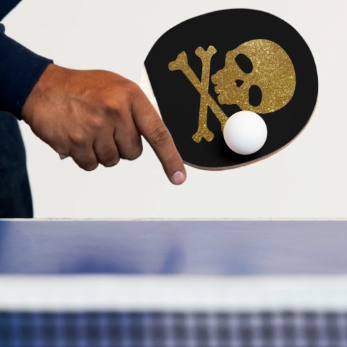 Golden Glitter Pirate Skull on Black Background Ping Pong Paddle