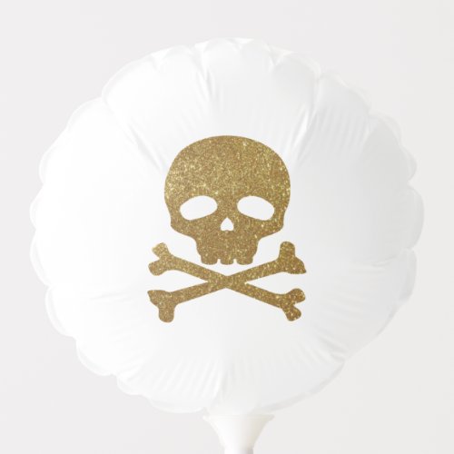 Golden Glitter Pirate Skull on White Background Balloon