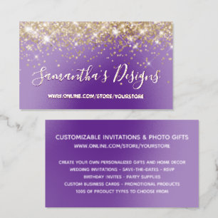 Golden Glitter Royal Purple Online Store Foil Business Cards