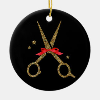 Golden glitter scissors - Hair dresser stylist Ceramic Ornament