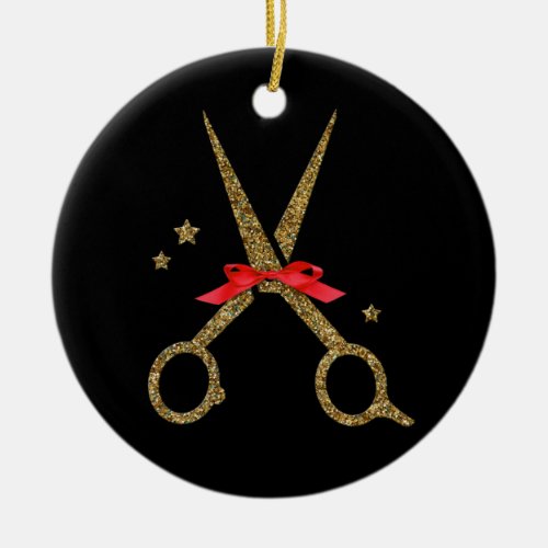 Golden glitter scissors _ Hair dresser stylist Ceramic Ornament