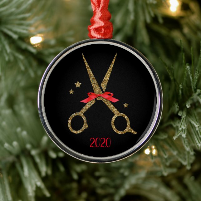 Golden glitter scissors - Hair dresser stylist Metal Ornament (Tree)