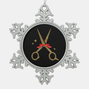 Golden glitter scissors - Hair dresser stylist Orn Snowflake Pewter Christmas Ornament