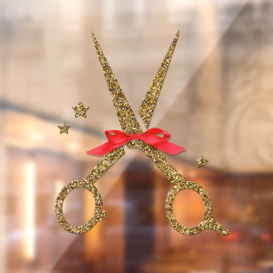 Golden glitter scissors - Hair dresser stylist Win Window Cling