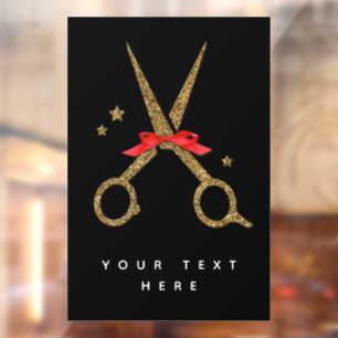 Golden glitter scissors - Hair dresser stylist Window Cling