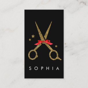Golden glitter scissors - Hair stylist NAME Enclosure Card