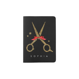 Golden glitter scissors - Hair stylist NAME Passport Holder