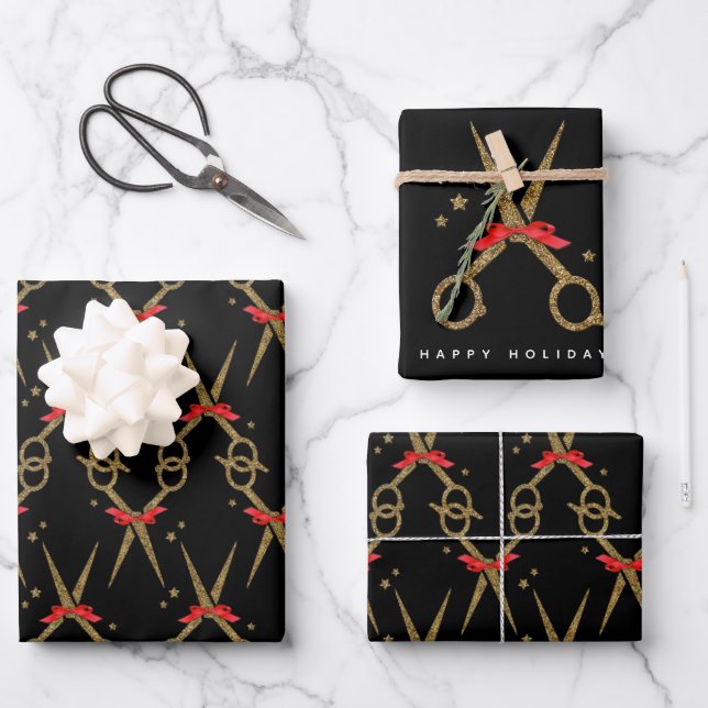 Golden glitter scissors - Hair stylist  Wrapping Paper Sheets (Front)