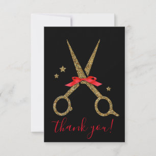 Golden glitter scissors - Trendy Modern black Than Thank You Card