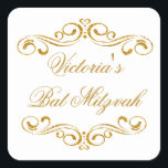 Golden glitter scrolls Bat Mitzvah Logo Square Sticker<br><div class="desc">Golden glitter effect scrolls Bat Mitzvah Sticker. You can use it for different occasion.</div>
