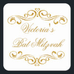 Golden glitter scrolls Bat Mitzvah Logo Square Sticker<br><div class="desc">Golden glitter effect scrolls Bat Mitzvah Sticker. You can use it for different occasion.</div>