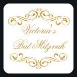 Golden glitter scrolls Bat Mitzvah Logo Square Sticker<br><div class="desc">Golden glitter effect scrolls Bat Mitzvah Sticker. You can use it for different occasion.</div>