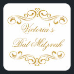 Golden glitter scrolls Bat Mitzvah Logo Square Sticker<br><div class="desc">Golden glitter effect scrolls Bat Mitzvah Sticker. You can use it for different occasion.</div>