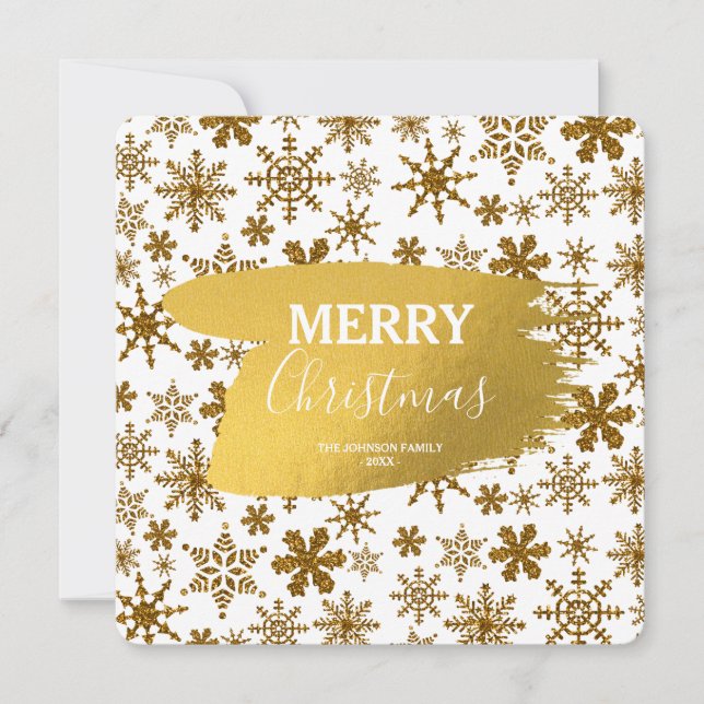 Golden Glitter Snowflakes Christmas Card (Front)