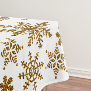 Golden Glitter Snowflakes Christmas Pattern Tablecloth