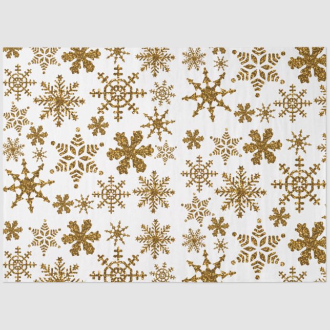 Golden Glitter Snowflakes Christmas Pattern Tissue Paper (Front)