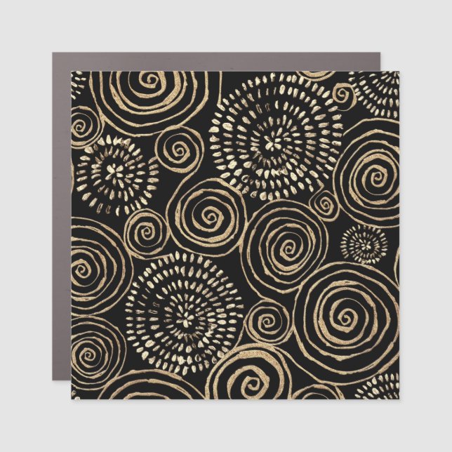 Golden glitter spirals, abstract, seamless texture car magnet (Front)
