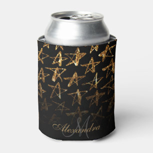 Golden Glitter Stars Can Cooler
