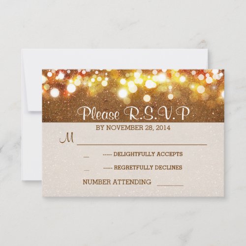 golden glitter string lights romantic wedding RSVP