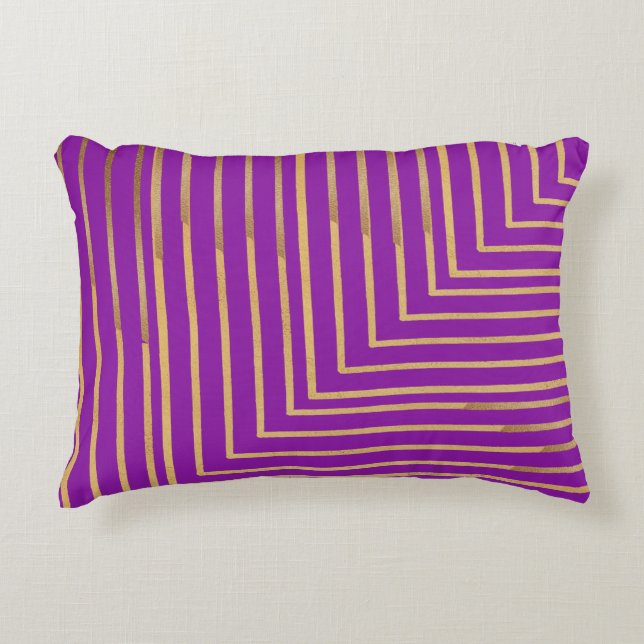 Golden glitter Stripes line art Pattern Accent Pillow (Front)