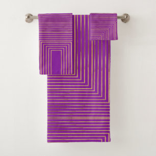 Golden glitter Stripes line art Pattern Bath Towel Set