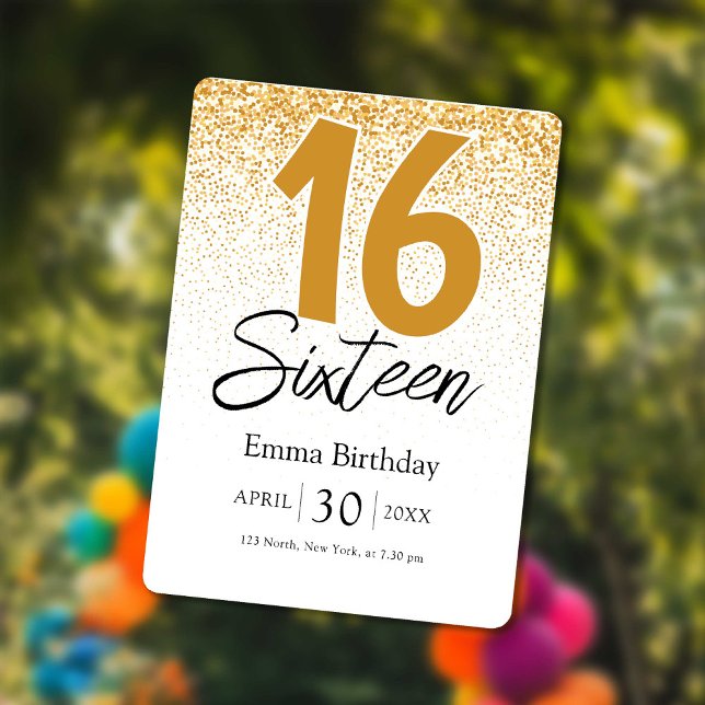 golden glitter sweet 16 birthday invitations card (golden glitter sweet 16 birthday invitations card)
