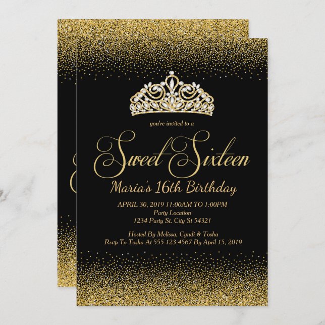 Golden Glitter, Sweet 16 Invitations (Front/Back)