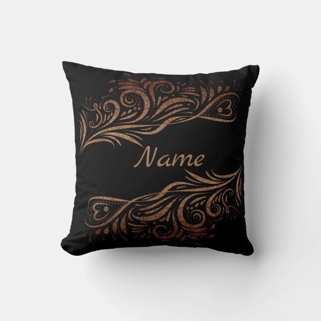 Golden glitter swirls doodle elements romantic flo throw pillow (Front)
