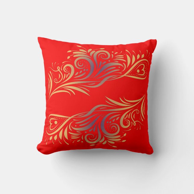 Golden glitter swirls doodle elements romantic flo throw pillow (Front)